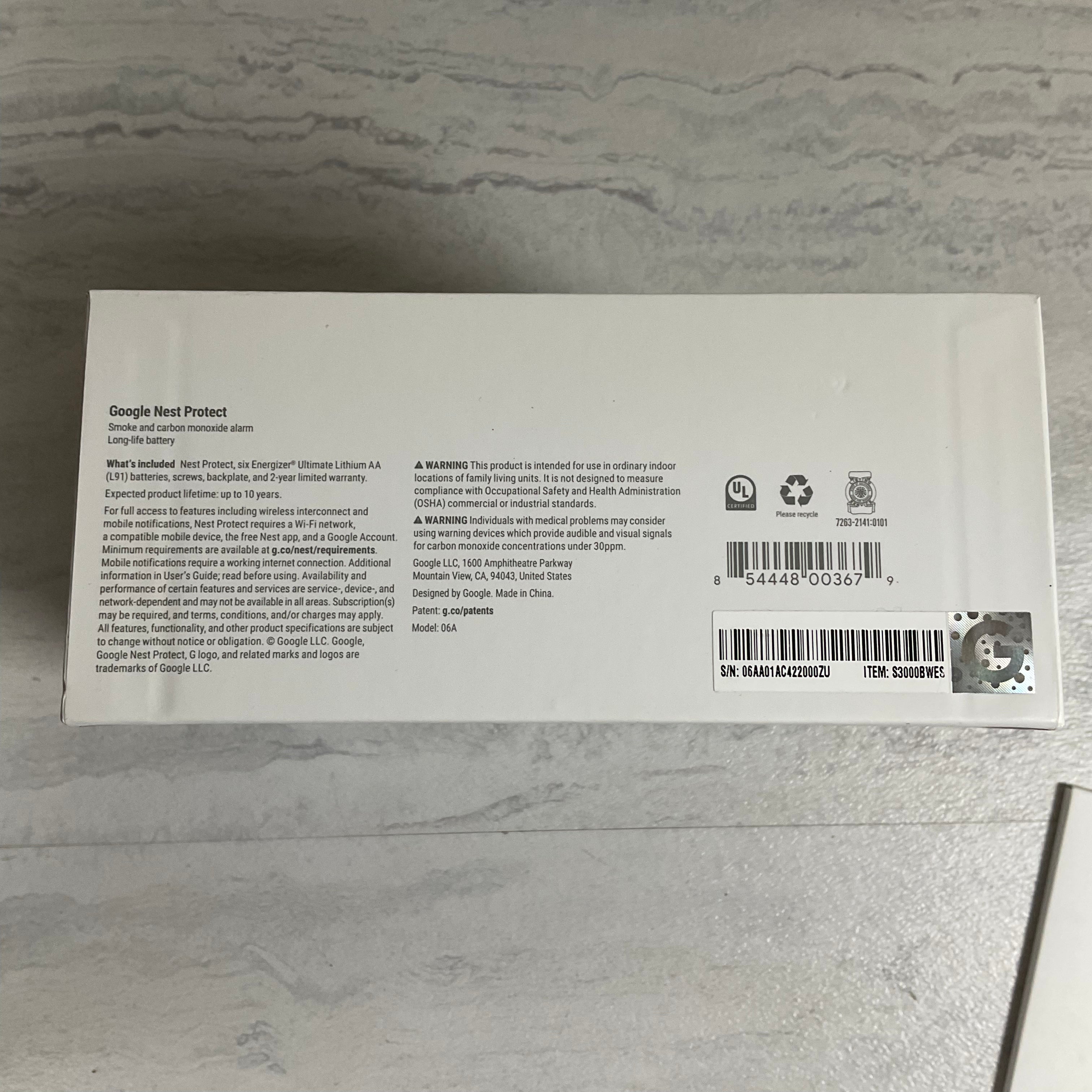 Google Nest Protect - Smoke Detector/Carbon Monoxide Detector - White (7341394919662)
